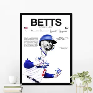 Mookie Betts Los Angeles Baseball Poster | Hardline Series Wall Art | Aesthetic Game Day Decor | Sports Fan Gift