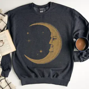 Boho Moon Sweatshirt Goth Gift, Cottagecore Light Academia Top, Vintage Celestial Shirt, Dark Academia Cute Crewneck