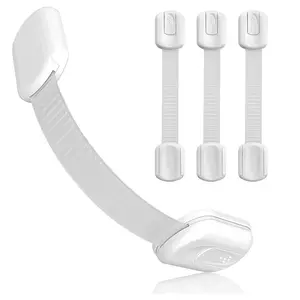 4pack Proof Cabinet Locks - Simple, Adjustable Length (3 to 7 inch) ABS Material Adhesive Locks for Drawers, Refrigerator Safety Latches for Pets, No Drill Needed, Easy to Use for Busy Moms and Dads