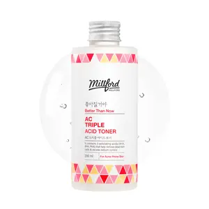 Millford AC Triple Acid Toner 6.76 oz / 200 ml – AHA/BHA/PHA Exfoliating & Hydrating Toner with Salicylic & Glycolic Acids for Oily, Blemish-Prone Skin | Korean Skincare