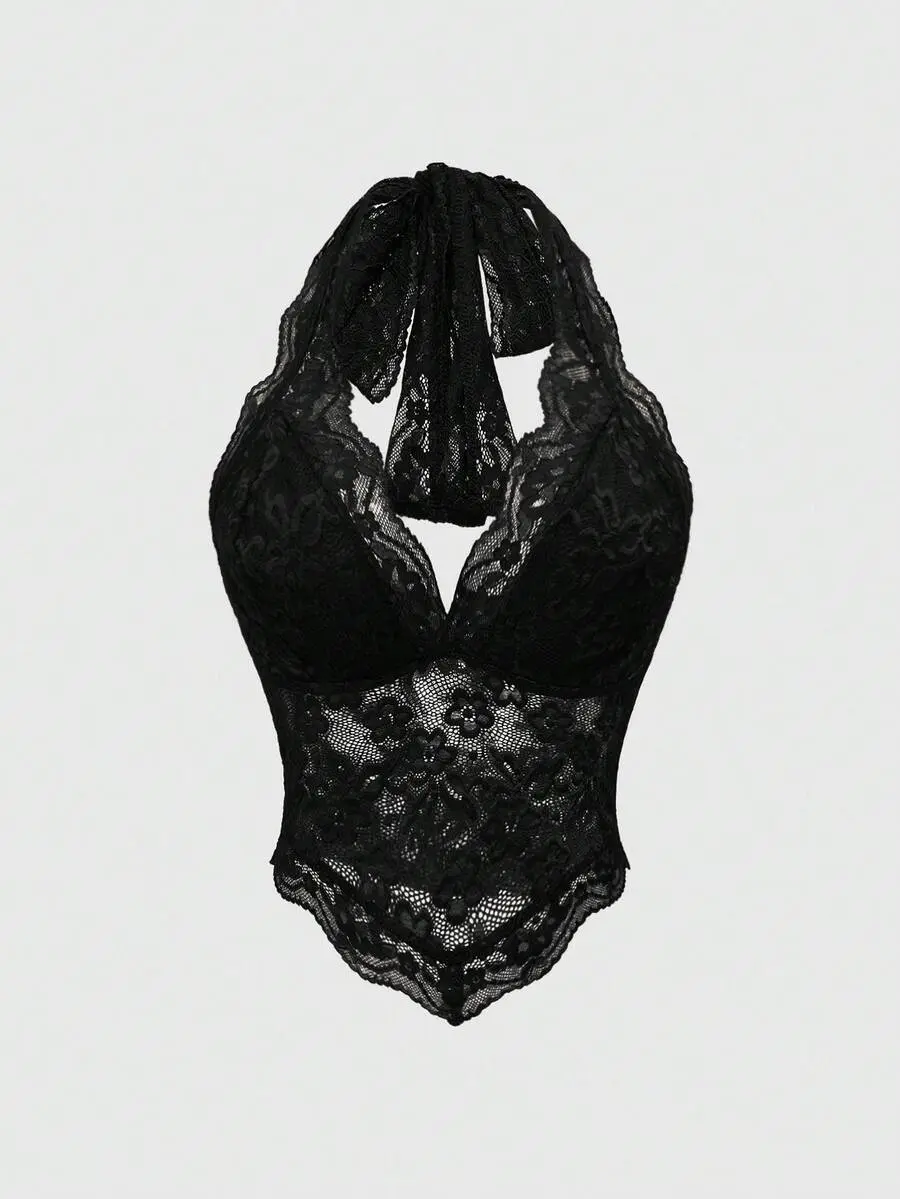 Women's Solid Color Sexy Lace Halter Neck Camisole