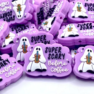 1pc Super Scary Before Coffee Silicone Focal Beads - Funny Ghost Beading DIY