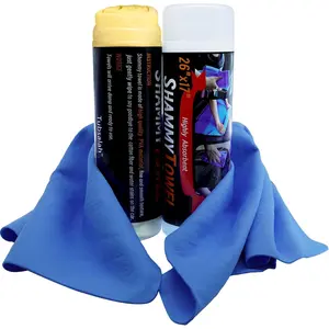 Premium Shammy Cloth for Car Drying - 2 Pack (26”x17”) - Super Absorbent Synthetic Chamois Bathroom,Pets, Dust Remove,- Reusable Non-Scratch Vehicle Dry Towel (Yellow & Blue)