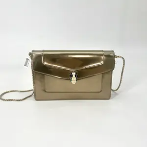 Pre-owned GUCCI Leather Wallet on Chain Metallic Gold Mirror Calfskin Serpenti Forever