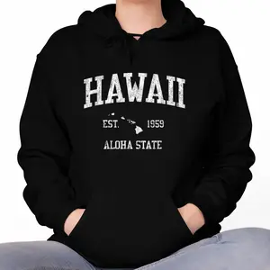 Hawaii Vintage Sports Hoodie – Long Sleeve with Hawaiian Islands HI Design
