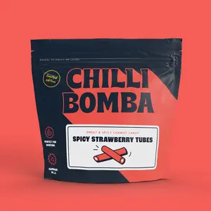 Chilli Bomba Sweet & Spicy Chili Chamoy Candy - Spicy Strawberry Tubes 8oz Share Size bag