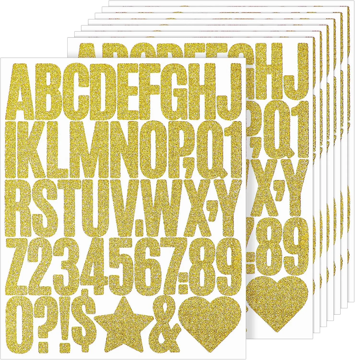 368 PCS 2 Inch Self-Adhesive Large Glitter Gold Alphabet Letter Number Stickers Decals 8 Sheets for DIY Crafts Mailbox Address Number Graduation Cap