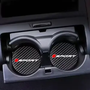 2-Piece Carbon Fiber Car Cup Holder Tray, Non-Slip Heat-Resistant Drink Mat, Universal Car Interior Accessory, Sports Style