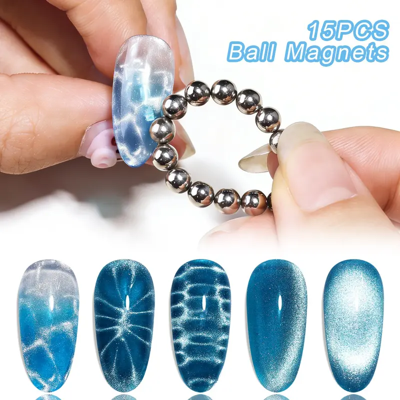 15PCS 4mm Magnetic Nail Beads, Round Ball Magnets Cat Eye Magnet Tool for Cat Eye Gel Polish, Create Sea Wave & 3D Cat Eye Nail Effects, DIY Nail Art Tool for Home Manicure Salon, Nail Art Supplies