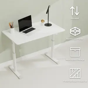 Adjustable study desk suitable for children and adults, height-adjustable, multifunctional home office desk, compact design, desktop dimensions: 60cm × 100cm, white frame, white tabletop.