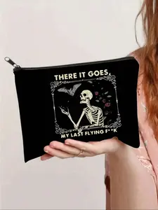 1 piece bat skull print makeup bag zipper bag, Makeup Pouch, cosmetic travel bag, wallet pencil case, stationery bag, gift for female friends, multi-purpose bag, gifts for friends