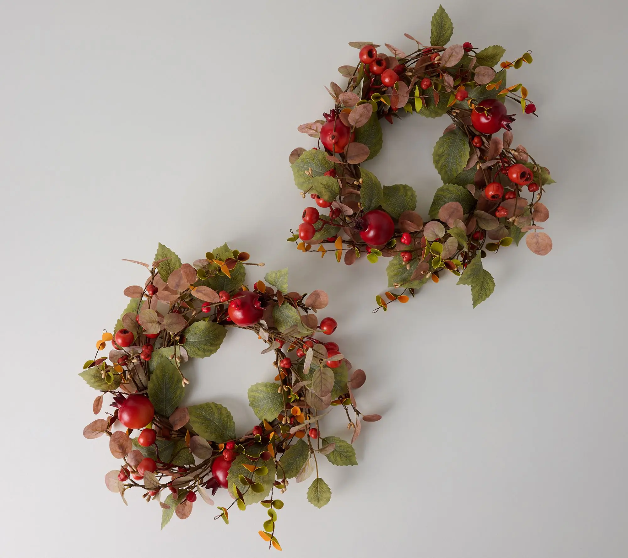 S/2 16" Berry, Pomegranate and Rose Hip Wreaths by Valerie