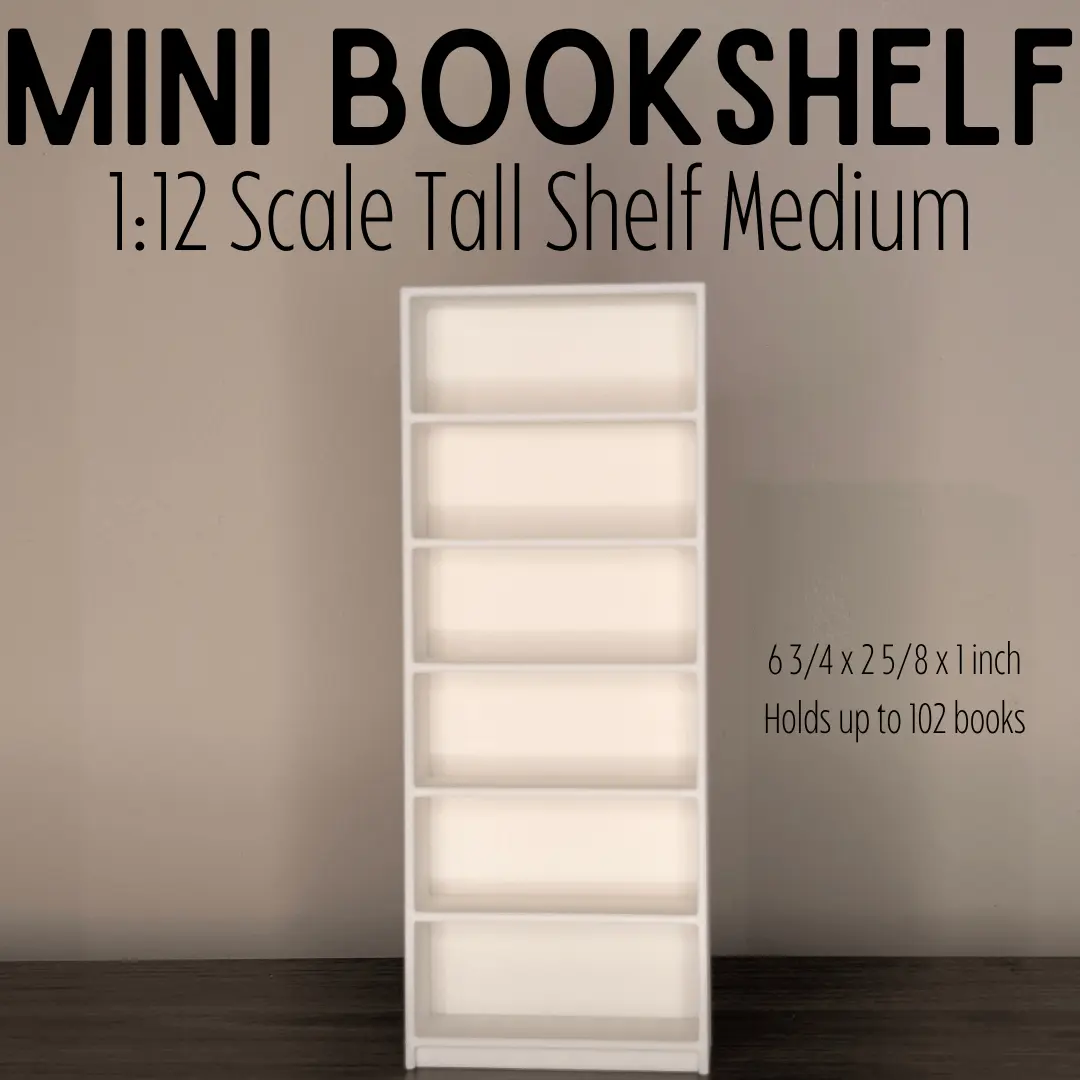 1:12 Scale Miniature Bookshelf - Ikea Billy Bookshelf Inspired, Various Sizes for Dollhouse, Minibooks, Book Nooks, Shelf Decorations, Shelf Trophies