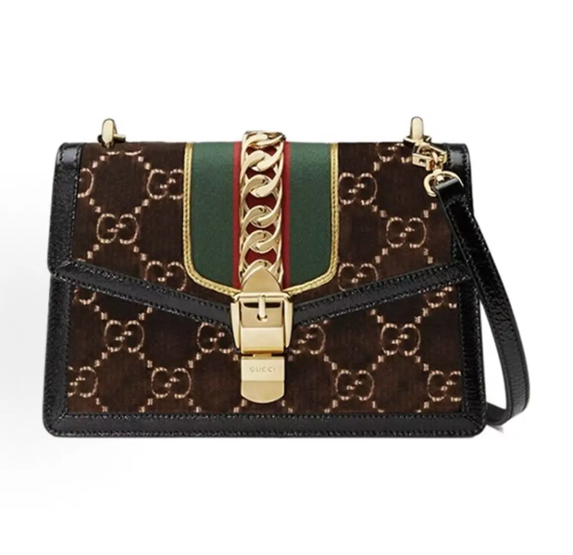 Pre-owned GUCCI Sylvie Medium Brown Velvet Ribbon Shoulder Bag 2605160