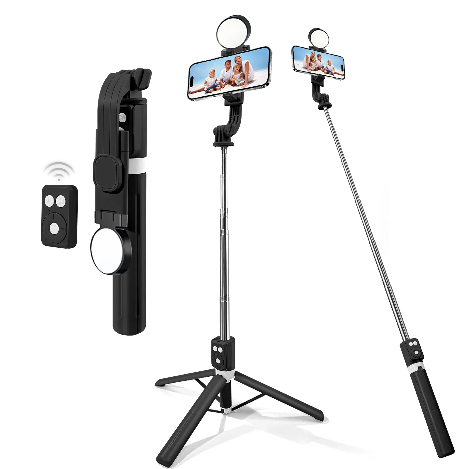 Adjustable Mobile Selfie Stick Tripod with Fill Light, Wireless Remote, Detachable Mount, Extendable Phone Holder - Multi-Use Phone Stand for iPhone/Samsung Smartphones, Compact Lightweight Travel Accessory, Filming Setup, Mini Ring Light Accessories