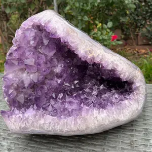 Large Purple Amethyst Cluster 34 lb | Polished Edge Amethyst Geode | Natural Crystal Statement Decor | 14 Inch Long