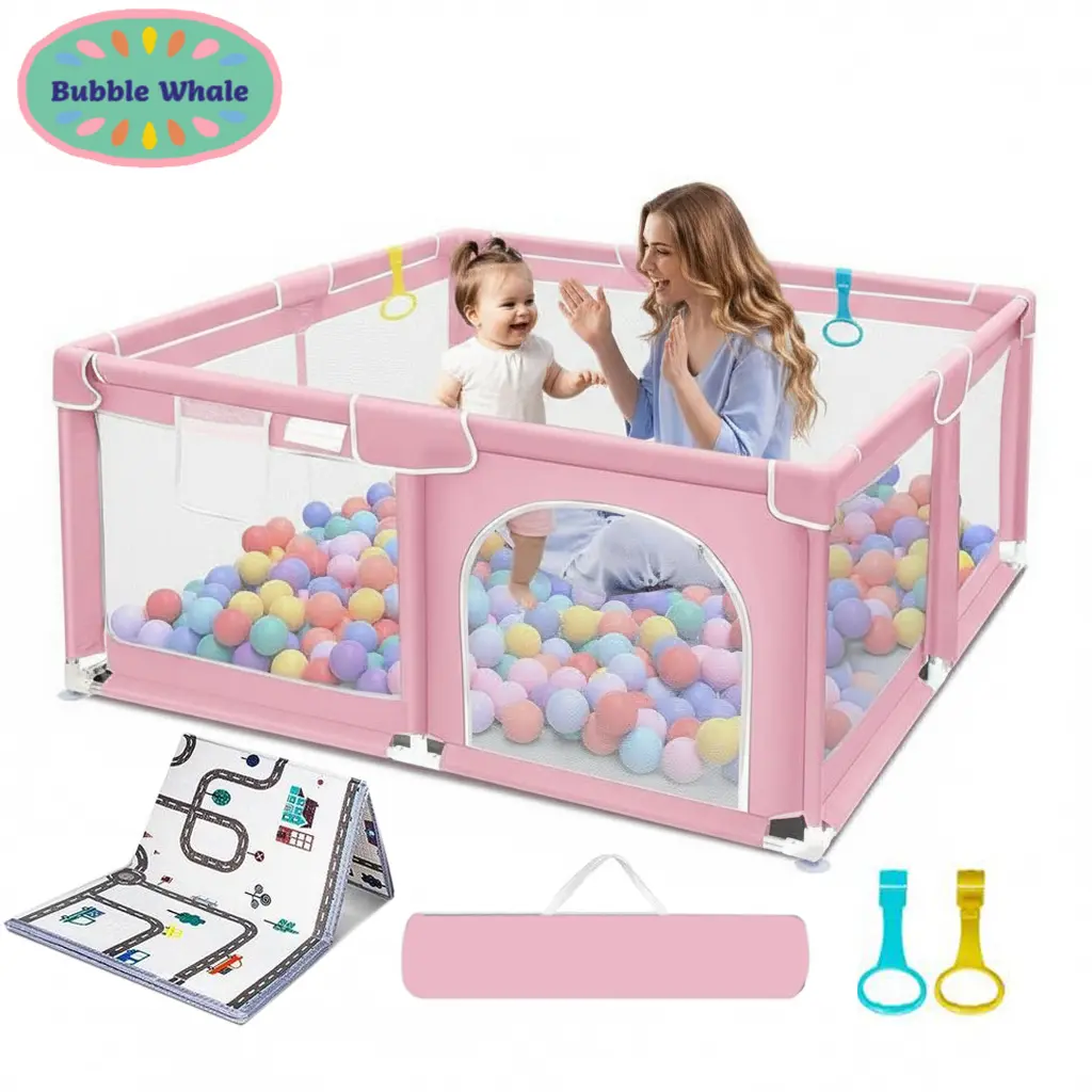 Baby Playpen, Large Foldable Oxford Activity Center for Infants & Toddlers with Zip Door, Sturdy Stainless Steel Frame for Indoor & Outdoor Use