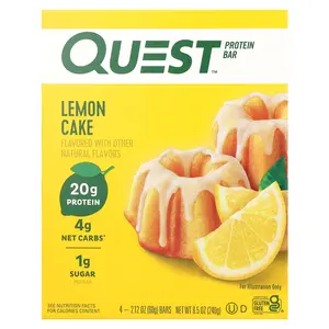 Quest Nutrition Protein Bar, Lemon Cake , 4 Bars, 2.12 oz (60 g) Each