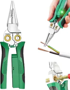8-in-1 Wire Stripper with Voltage Tester – Multi-Function Electrician Tool for Cutting, Pulling & Stripping Wires, Green