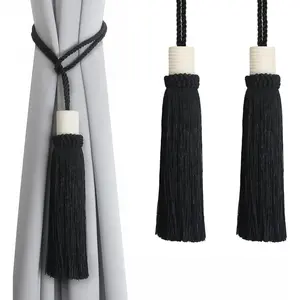 Curtain Tiebacks Rope Modern Tie Backs for Curtains Decorative Tieback Drapes Tassel Window  Holdbacks for Living Room, Bedroom Home Decor, Black 2 Pack