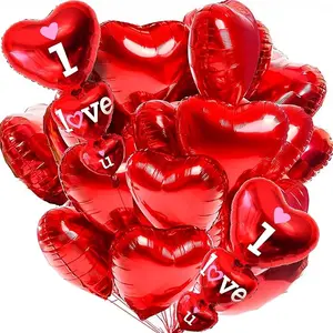 Red Heart Valentines Day Balloons Set - 36 Inch, Pack of 14, Valentines Balloons, I Love You Balloons for Valentines Day Decoration, Red Heart Balloons, Romantic Decorations Special Night