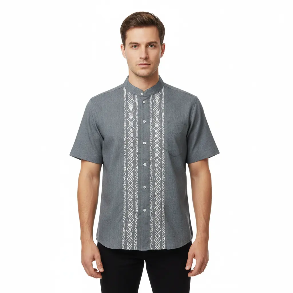 Premium Quality Mens Guayabera Embroidery Shirts Charcoal BSM08A