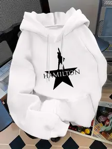 Women's Fashion Hoodie Hamilton Letter Print Kangaroo Pocket, Womenswear Casual Long Sleeve Fitted Pullover Sweatshirt for Fall & Winter, Daily Wear