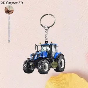 Cute Blue Tractor Acrylic Keychain, Car and Bag Key Accessory, Ideal Holiday Gift, Vibrant Color Design, Perfect for Keys