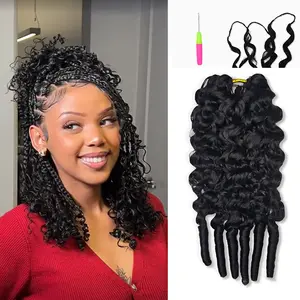 Starhair Feather Crochet Human Hair For Miracle Knots Human Hair Burmese Curly Deep Wave Water Wave Crochet Human Hair Pre-Separated 60g/Pack Reusable Invisible 100% Virgin Human Hair Crochet Extensions Natural Black