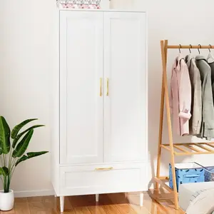 Standing wardrobe, wardrobe, modern bedroom wardrobe, with hanging hook rod, double doors, 60-inch large-capacity storage cabinet, with drawers, very suitable for home organization, wardrobe, wardrobe, portable wardrobe