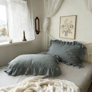 French Vintage Ruffled Pillowcases Set of 2, no insert Soft Comfortable Fabric, Elegant Bedroom Decor, Princess Gentle Room Decoration