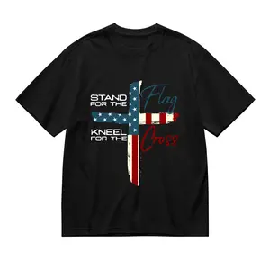 Patriotic Religious Graphic Tee – Stand For The Flag Kneel For The Cross Black T-Shirt for Women & Men, Soft Relaxed Fit