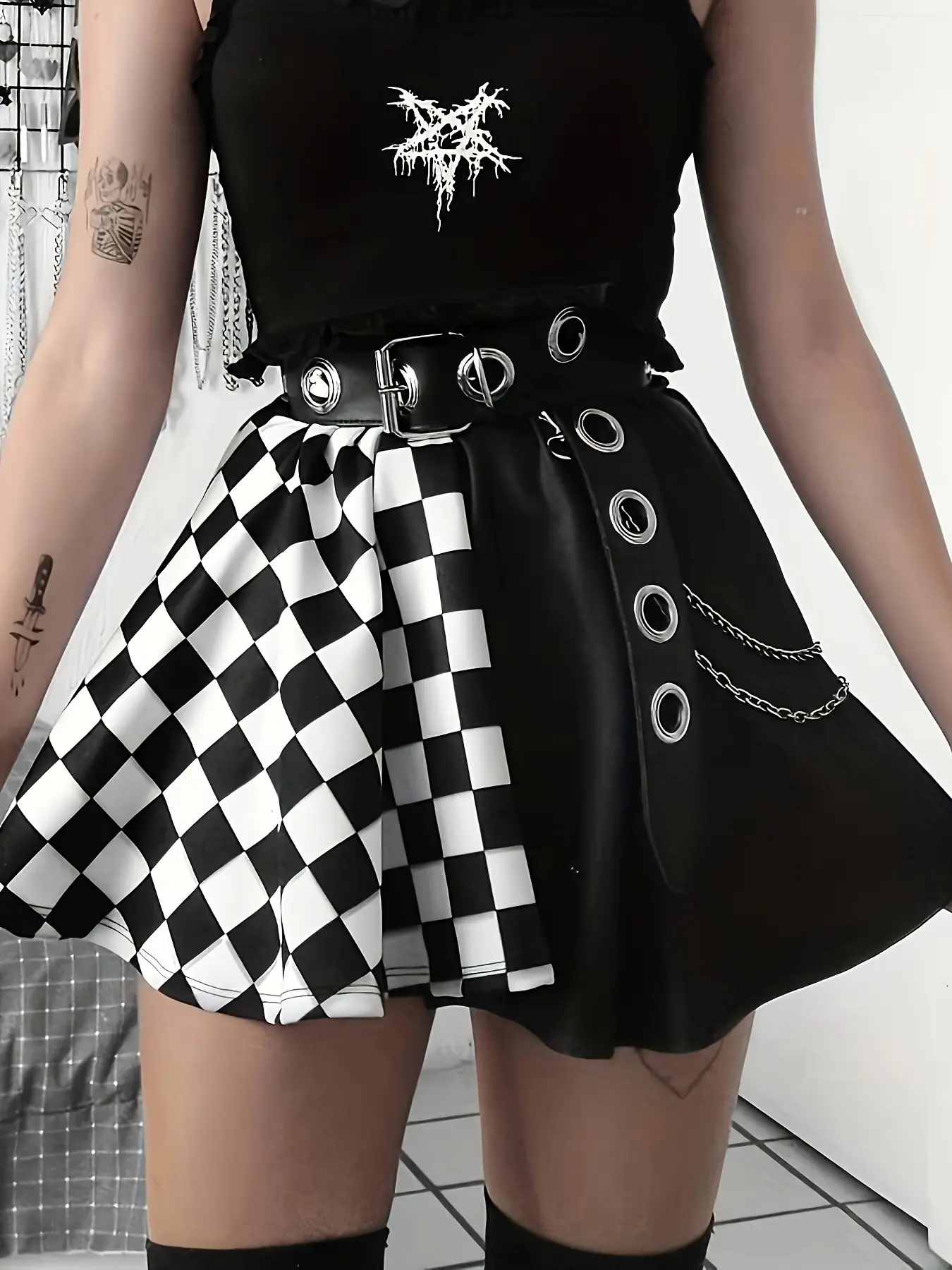 Women's Y2K Fashion Plaid Patchwork Skirt, Elastic Waist Short Dress, Stylish Half-Skirt, Womenswear, Style, For Casual Outings or Parties
