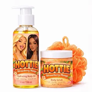 Strawberry Mango Body Oil & Body Scrub Set  Hydrating Body Oil for Glowing Skin + Exfoliating Body Scrub | Moisturizing Dry Skin, Soft Smooth Skin Care, Body Glow Routine