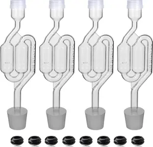 Bubble Airlock Set, 4 Airlocks for Fermenting, 4 Drilling #6 Stoppers and 8 Airlock Grommets, Used for Brewing Wine, Beer, Sauerkraut, Pickles, Etc. Fermentation Bubbler Airlock