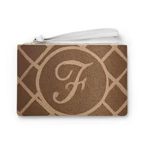 Monogram F Initial Brown Lattice Clutch Bag