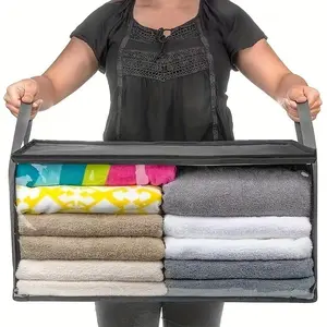 Large Capacity Clothes Storage Bag, Foldable Quilt Packing Bag, Household Closet Organizer Bag with Clear Window, Space-Saving Design