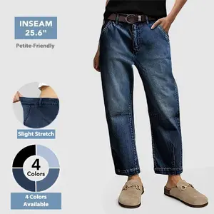 Flamingals Mid Rise Premium Barrel Jeans Stretchy Flattering Fit Modern Stitching All Seasons Ultra Comfy Denim for Casual Outfit