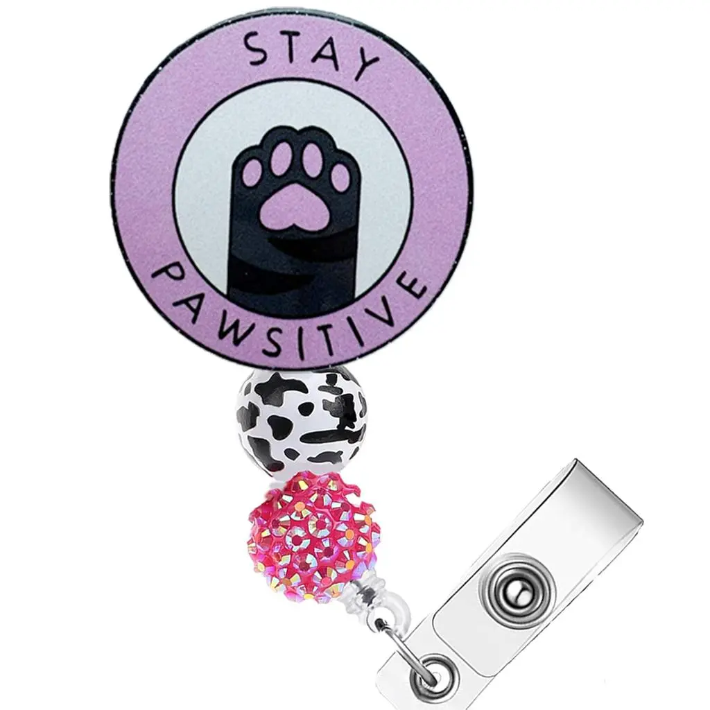 Cute Cat Paw Design Badge Reel, 1 Count Retractable Badge Clip, ID Card Clip, Id Badge Holder for Student Office Staff Doctor Nurse Teacher, Nursing Student Badge Reel