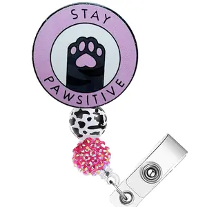Cute Cat Paw Design Badge Reel, 1 Count Retractable Badge Clip, ID Card Clip, Id Badge Holder for Student Office Staff Doctor Nurse Teacher