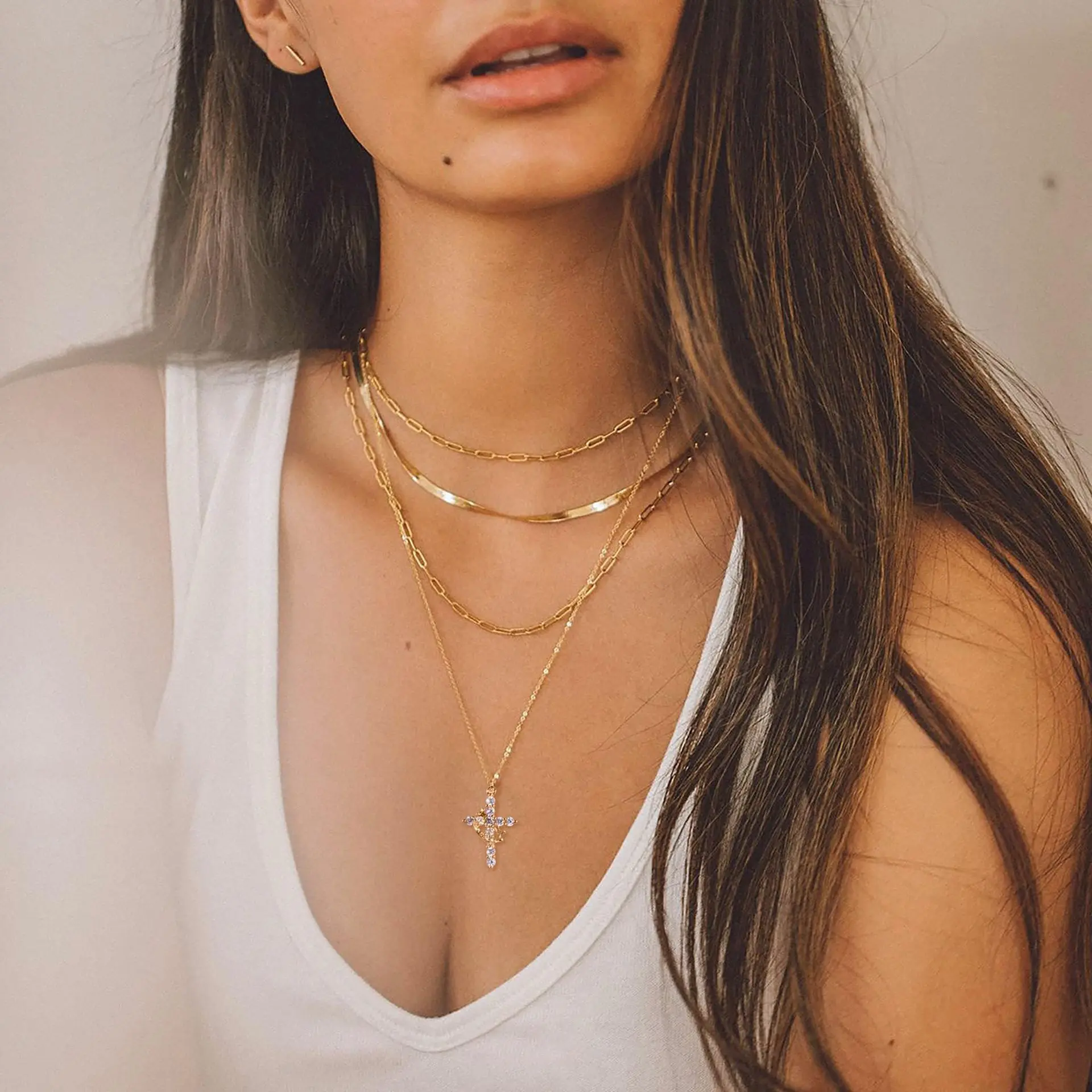 Lunne 14K Gold Crown & Cross Pendant Choker Necklace for All Genders - Elegant Daily Party Jewelry Gift for Black Friday & Christmas gifts women,birthday gifts  anniversary gifts jewelry
