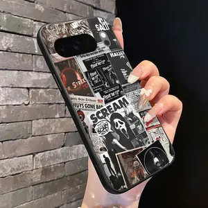 Horror Poster Collage Pattern Rounded Edge Phone Case for Google Pixel 10 9 8 7 Pro A XL Shockproof Non Slip Military-Grade Protection Liquid Silicone Cover Smartphone Casing
