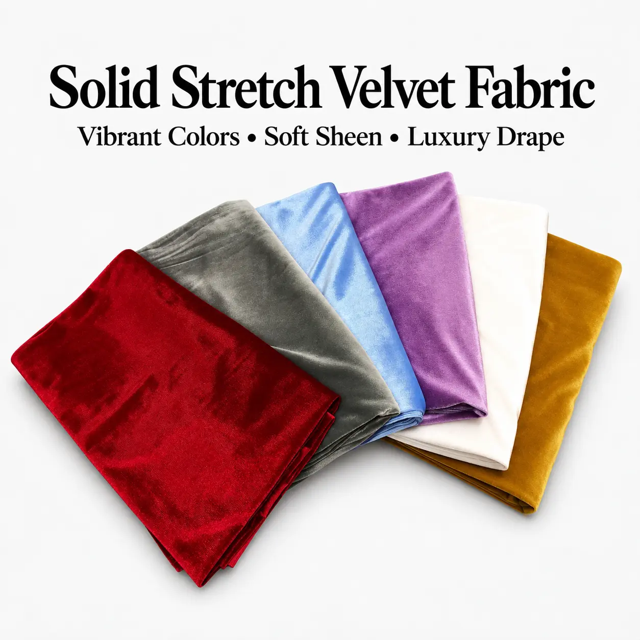 Glam 2-Way Stretch Poly-Spandex Velvet Fabric by the Yard, 58/60" Wide, Solid Colors, Soft Sheen, Smooth Nap, Fluid Drapes for Dresses, Costumes