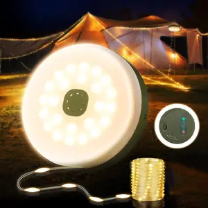 Solar Camping String Lights, 33FT Waterproof Camping Lights with 3 Lighting Modes, 4 in 1 Rechargeable Outdoor Camp lamp With Timer 4/6/8h , Portable Tent Lantern for Hiking, Yard, Party Decor