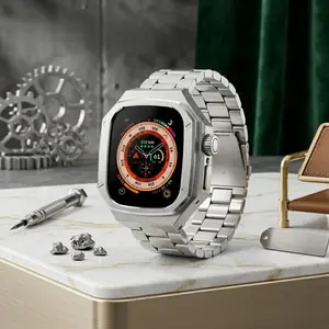 Metal Protective Case Band for Ultra 2 49mm – Stainless Steel iWatch Strap with Tempered Glass Screen Protector Kit
