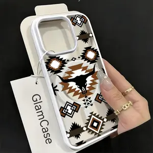 Bull Skull Southwestern Phone Case，Tribal Geometric Pattern Style for iPhone 17 16 15 14 13 12 11 Plus Pro Max.