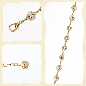 Diamond Flower Waist Belt Decorative Rhinestone Dress Belt Gold Sparkly Crystal for Women Formal Dresses Gold Bling Diamond Wedding Dress Bridal Chain Belts