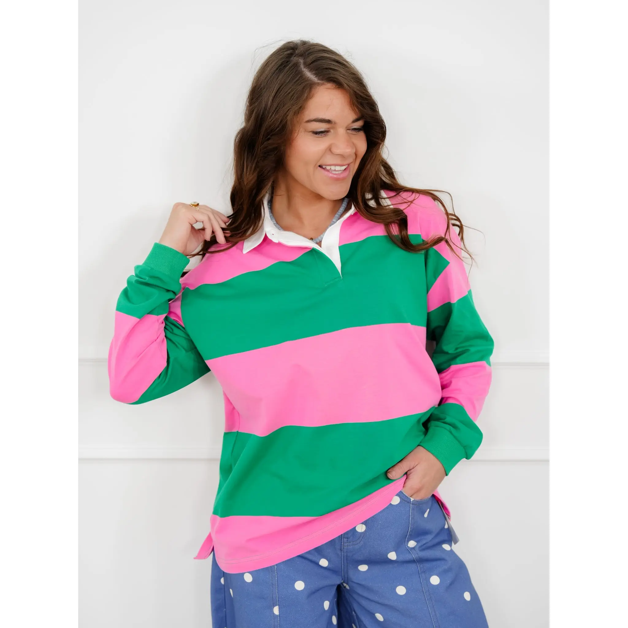 Plus/Reg Stripe Color Block Long Sleeve Rugby Shirt