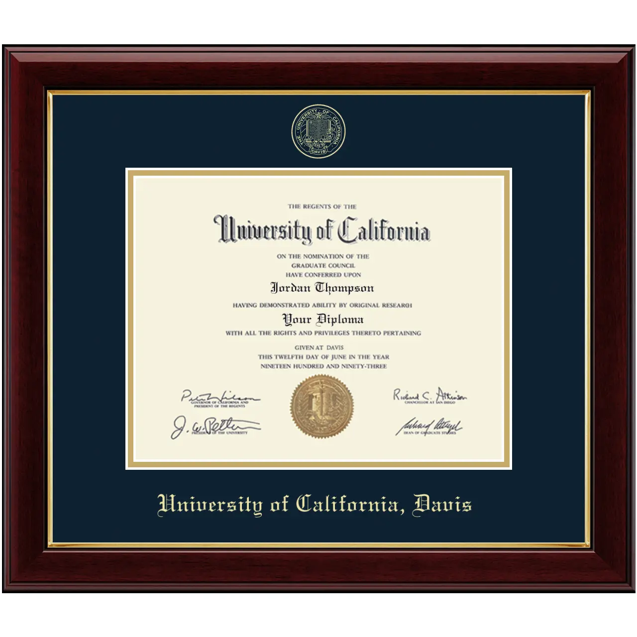 University of California Davis Gold Embossed Diploma Frame