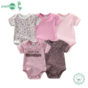 5-piece set of baby girl jumpsuits, baby cotton short sleeved dresses, and essential clothing items suitable for elegant floral styles of baby girls